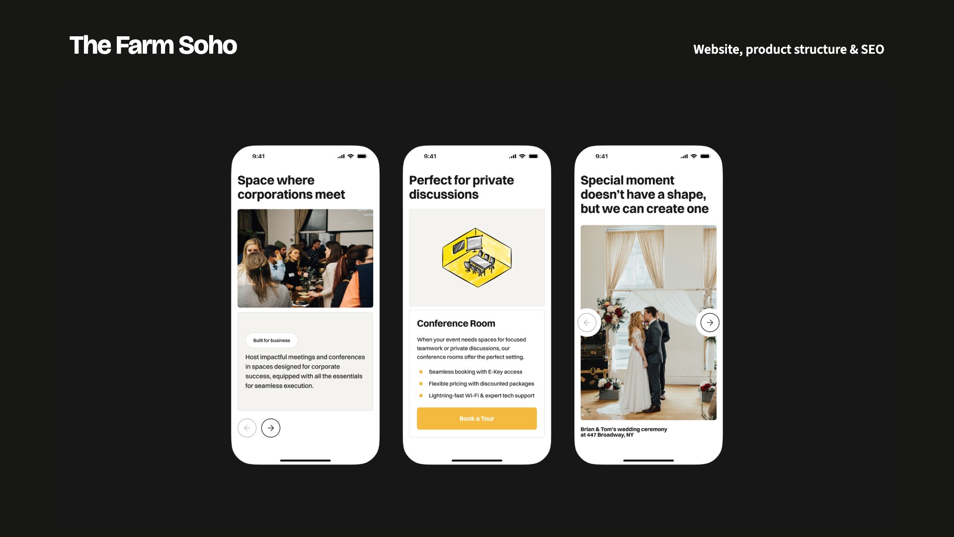 The Farm Soho mobile website designs for meetings, conference rooms and private events
